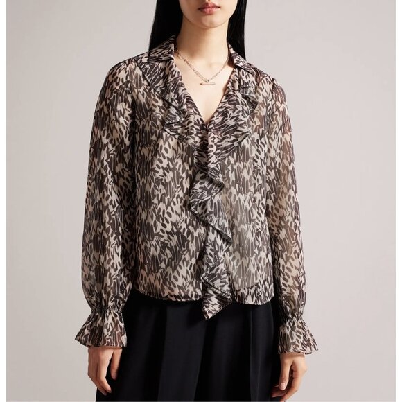 NEW Ted Baker Bertei V Neck Ruffle Blouse in Sz. 12 - Picture 1 of 2